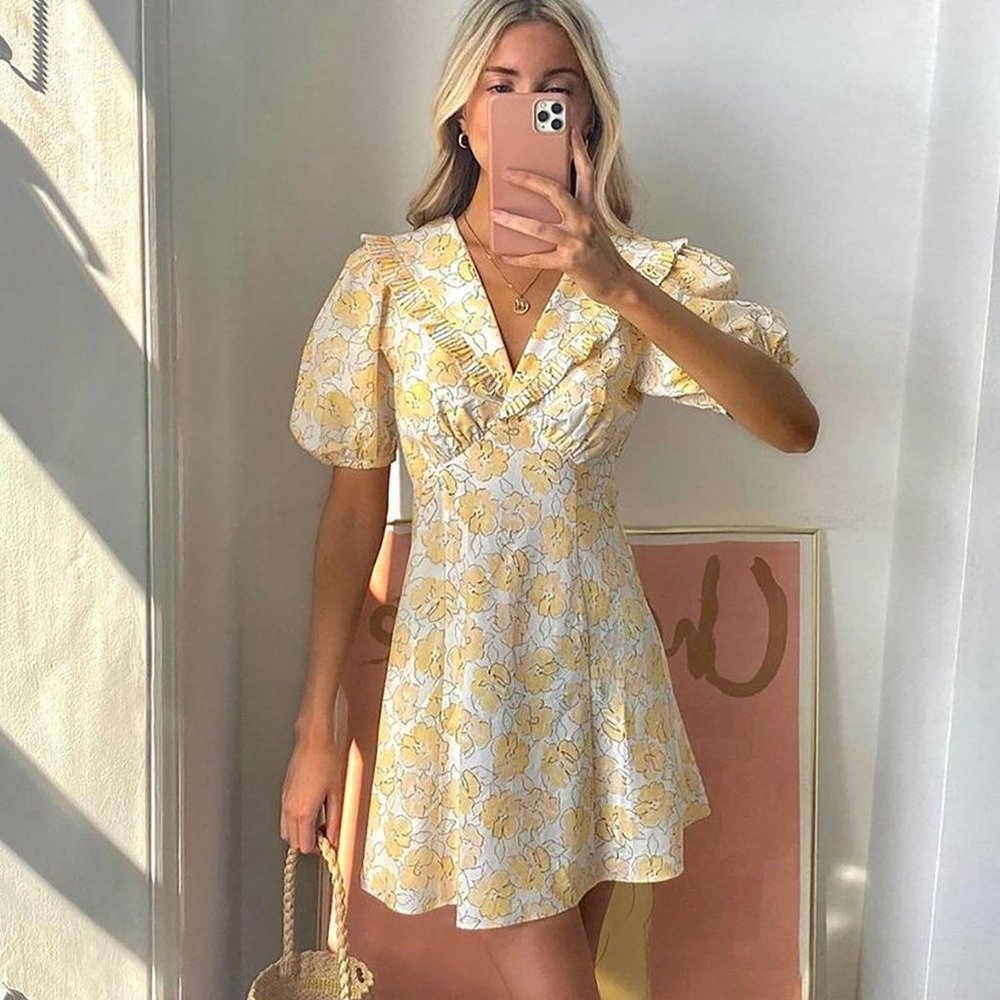 Rixo Kayla ruffled floral-print cotton mini dress